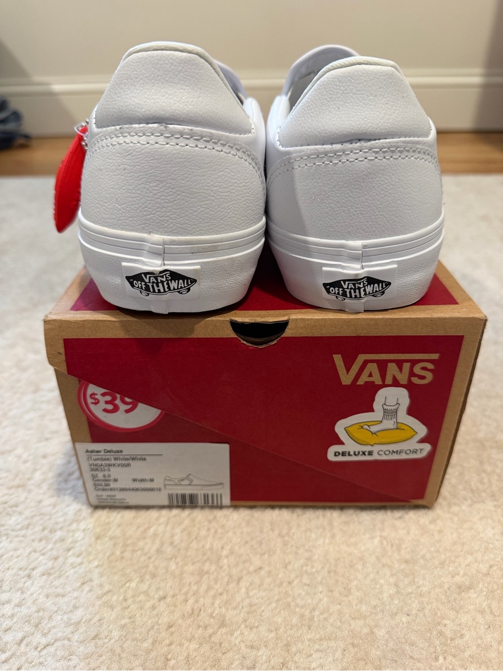 Vans White/Red Slip-On Box Label - Picture 3 of 5